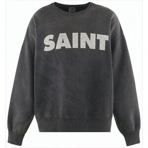 Saint Mxxxxxx Washed Black Long-Sleeve Sweatshirt With Distressed Graphics - NWT
